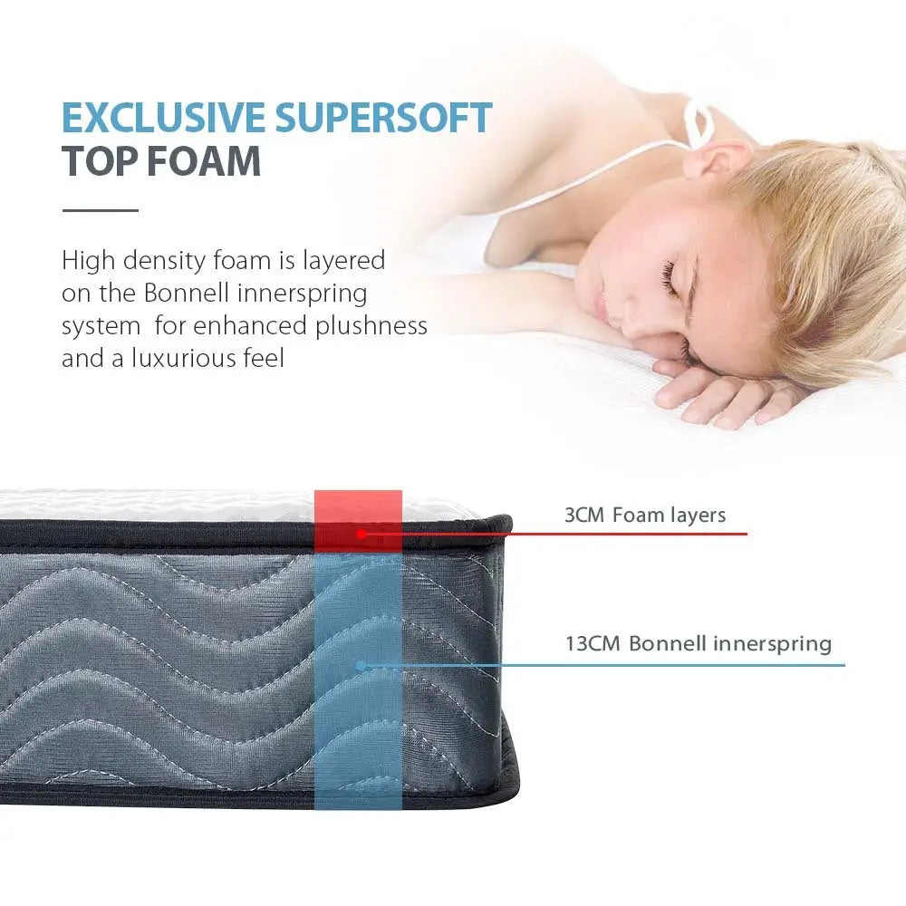 Kingston Slumber Mattress SINGLE Bed Size Bonnell Spring Bedding Firm Foam Top 16CM - Furniture > Mattresses