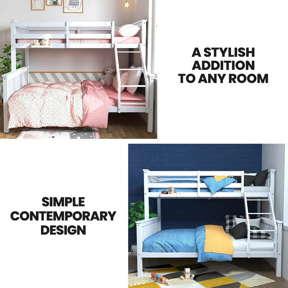 Kingston Slumber Single Over Double Wooden Bunk Bed Frame Triple Solid Pine 2-in-1 Modular Design Converts to 2 Beds