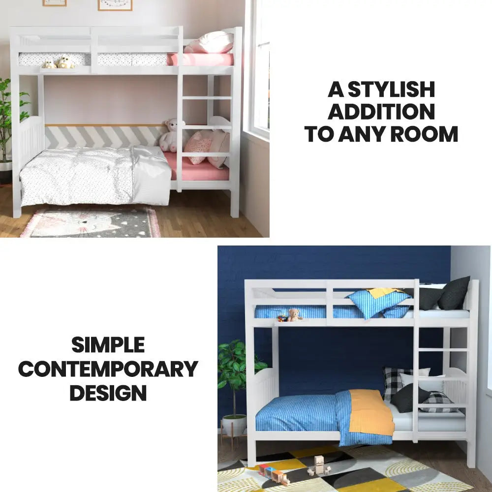 Kingston Slumber Wooden Kids Bunk Bed Frame with Modular Design that can convert to 2 Single White - Furniture >