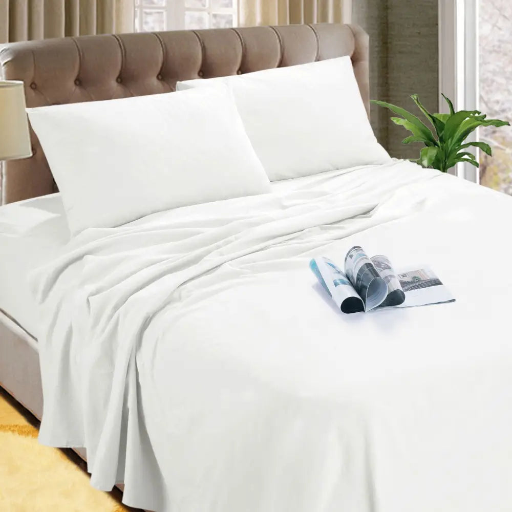 Kingtex Micro Flannelette Sheet Set 40 cm Wall White Queen - Home & Garden > Bedding > Bed Sheets