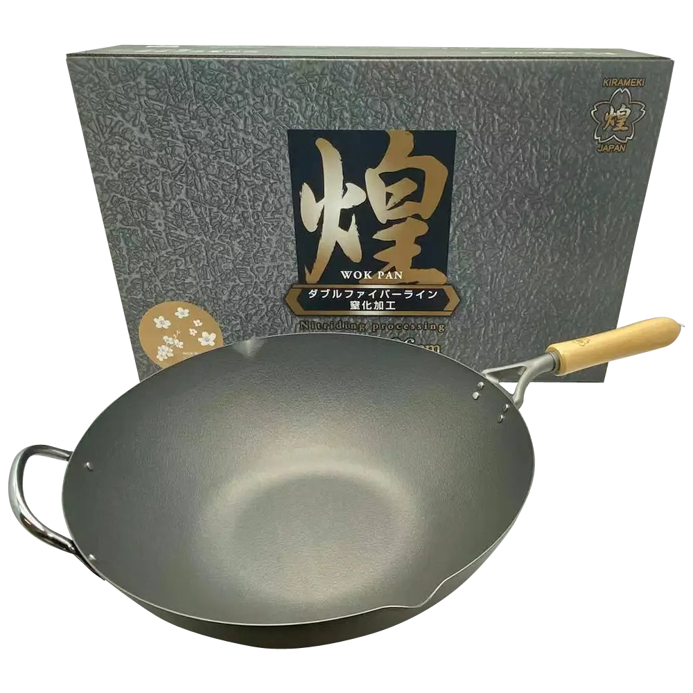 Kirameki Premium Cast Iron Nitriding Processing Stir-fry Wok (Made in Japan) - 36cm - Home & Garden > Kitchenware