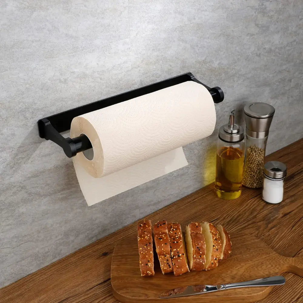 Kitchen Paper Holder Under Screw Wall Mount Adhesive Paper Towel Holder Rectangle Black - Home & Garden > Bathroom