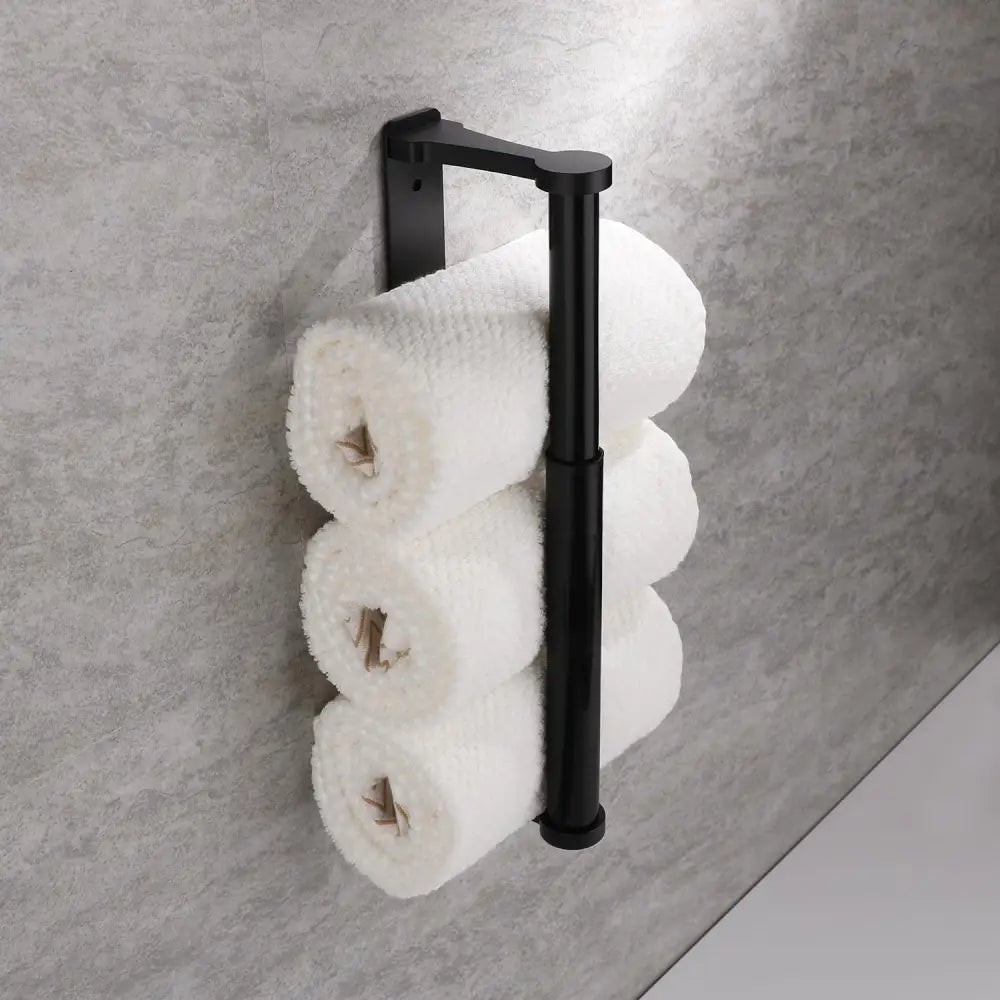 Kitchen Paper Holder Under Screw Wall Mount Adhesive Paper Towel Holder Rectangle Black - Home & Garden > Bathroom