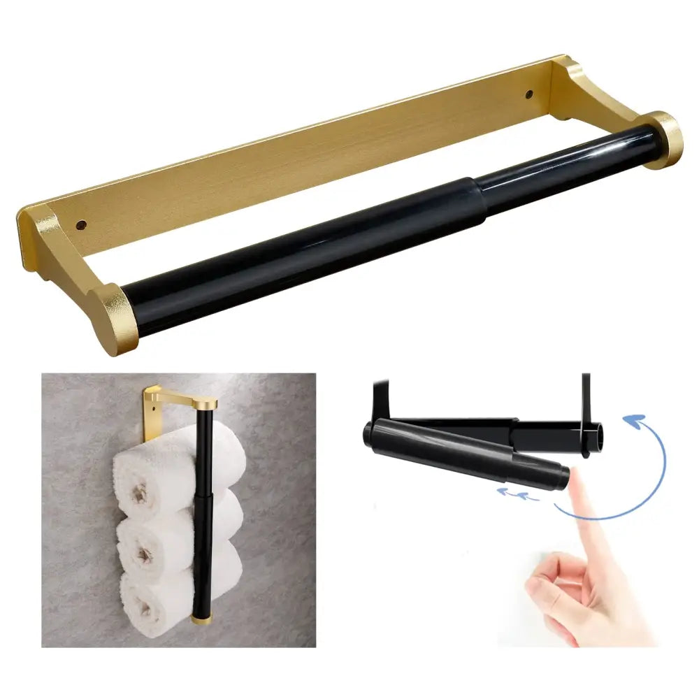 Kitchen Paper Holder Under Screw Wall Mount Adhesive Paper Towel Holder Rectangle Gold - Home & Garden > Bathroom