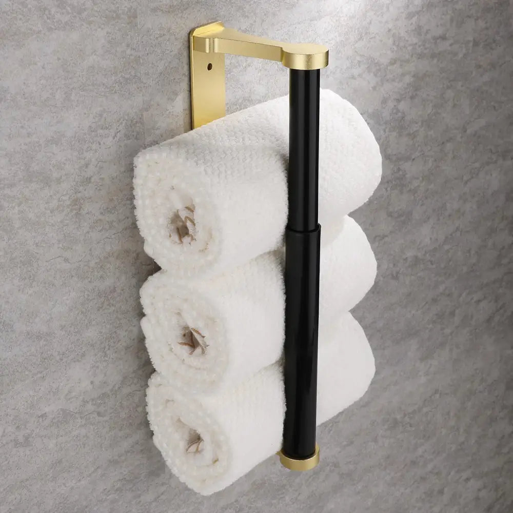 Kitchen Paper Holder Under Screw Wall Mount Adhesive Paper Towel Holder Rectangle Gold - Home & Garden > Bathroom