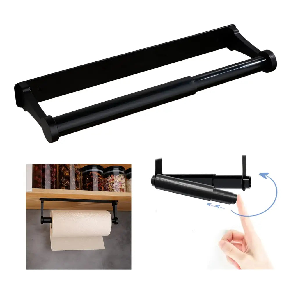 Kitchen Paper Holder Under Screw Wall Mount Adhesive Paper Towel Holder Rectangle Black - Home & Garden > Bathroom