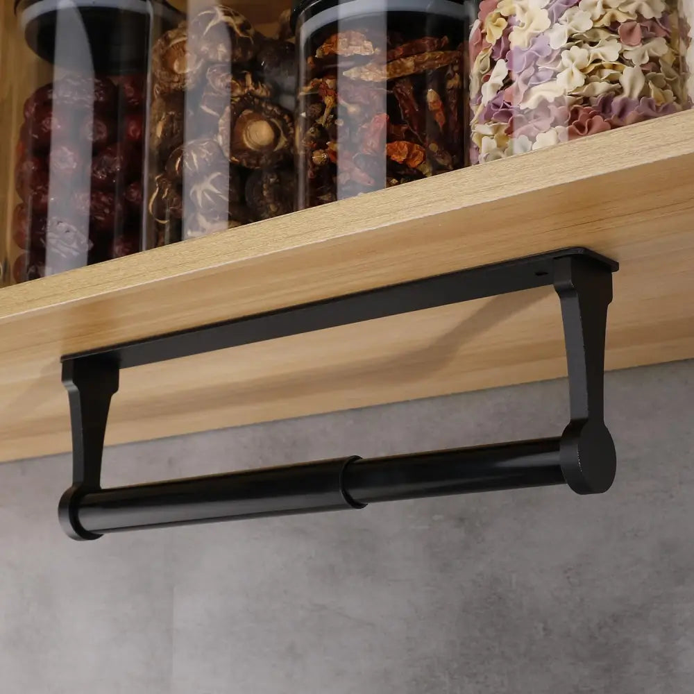 Kitchen Paper Holder Under Screw Wall Mount Adhesive Paper Towel Holder Rectangle Black - Home & Garden > Bathroom