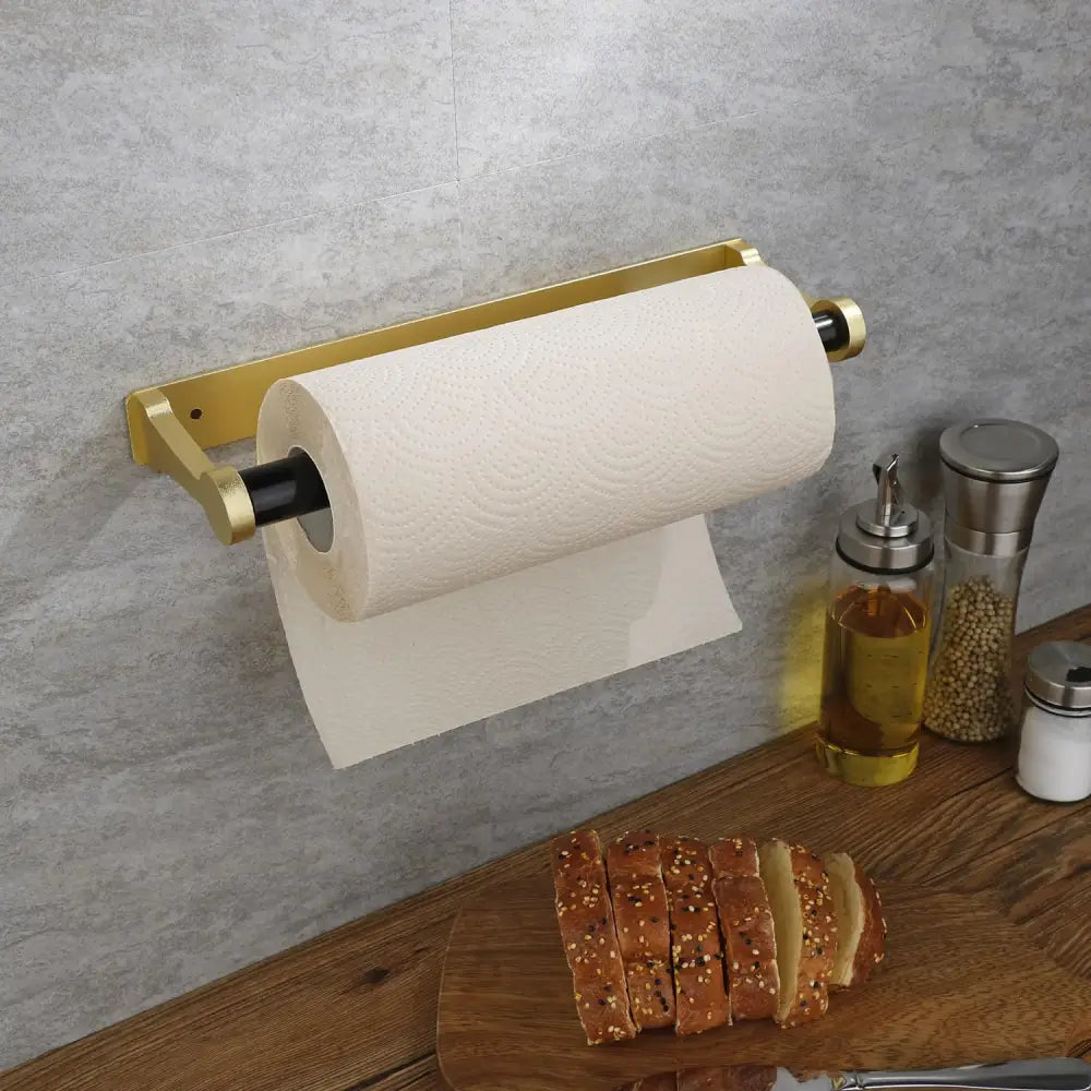 Kitchen Paper Holder Under Screw Wall Mount Adhesive Paper Towel Holder Rectangle Gold - Home & Garden > Bathroom