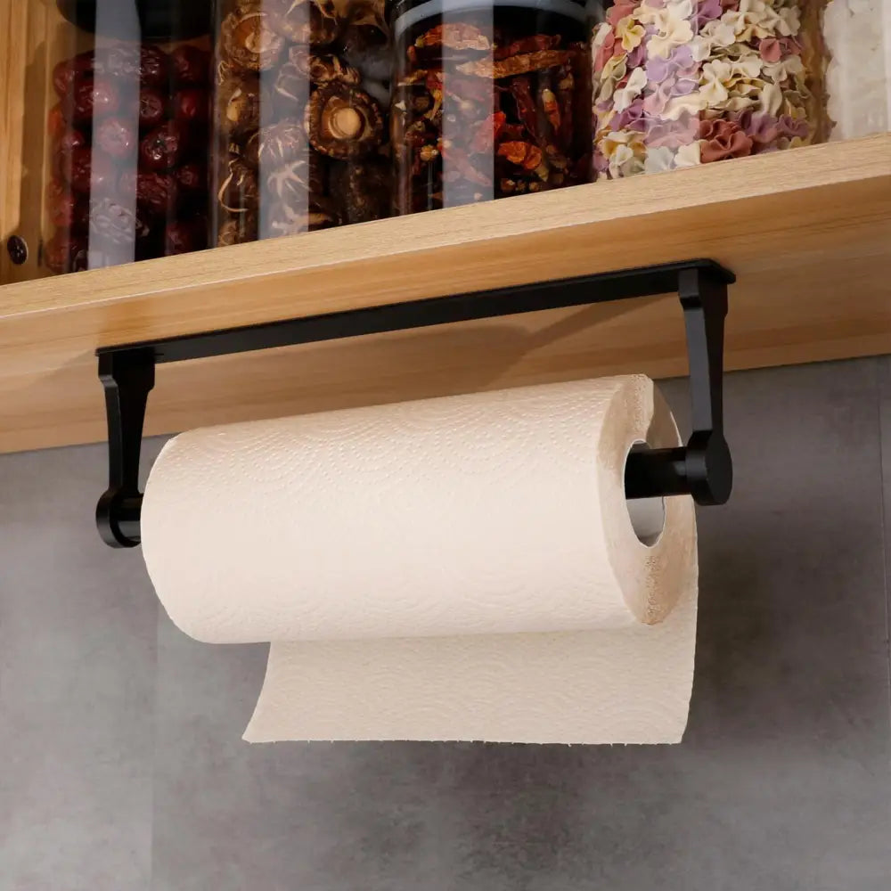 Kitchen Paper Holder Under Screw Wall Mount Adhesive Paper Towel Holder Rectangle Black - Home & Garden > Bathroom