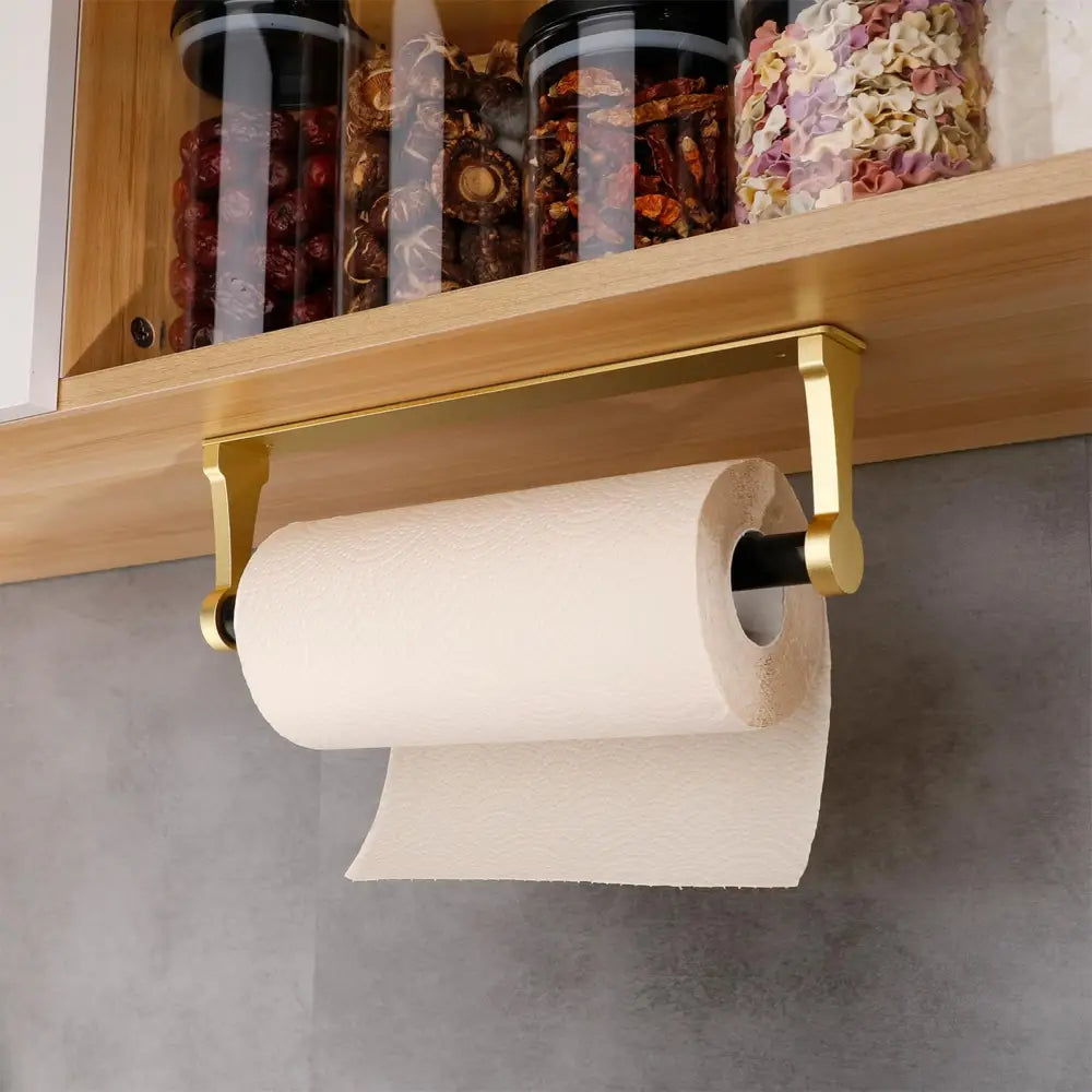 Kitchen Paper Holder Under Screw Wall Mount Adhesive Paper Towel Holder Rectangle Gold - Home & Garden > Bathroom