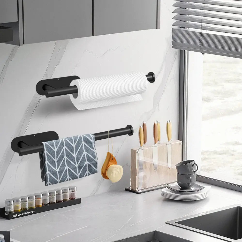 Kitchen Paper Holder Wall Mount Adhesive Paper Towel Holder Black - Home & Garden > Bathroom Accessories > Towel Racks