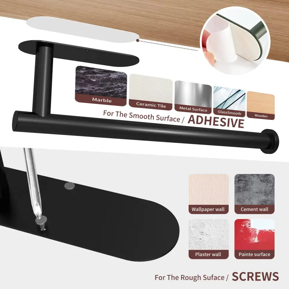 Kitchen Paper Holder Wall Mount Adhesive Paper Towel Holder Black - Home & Garden > Bathroom Accessories > Towel Racks