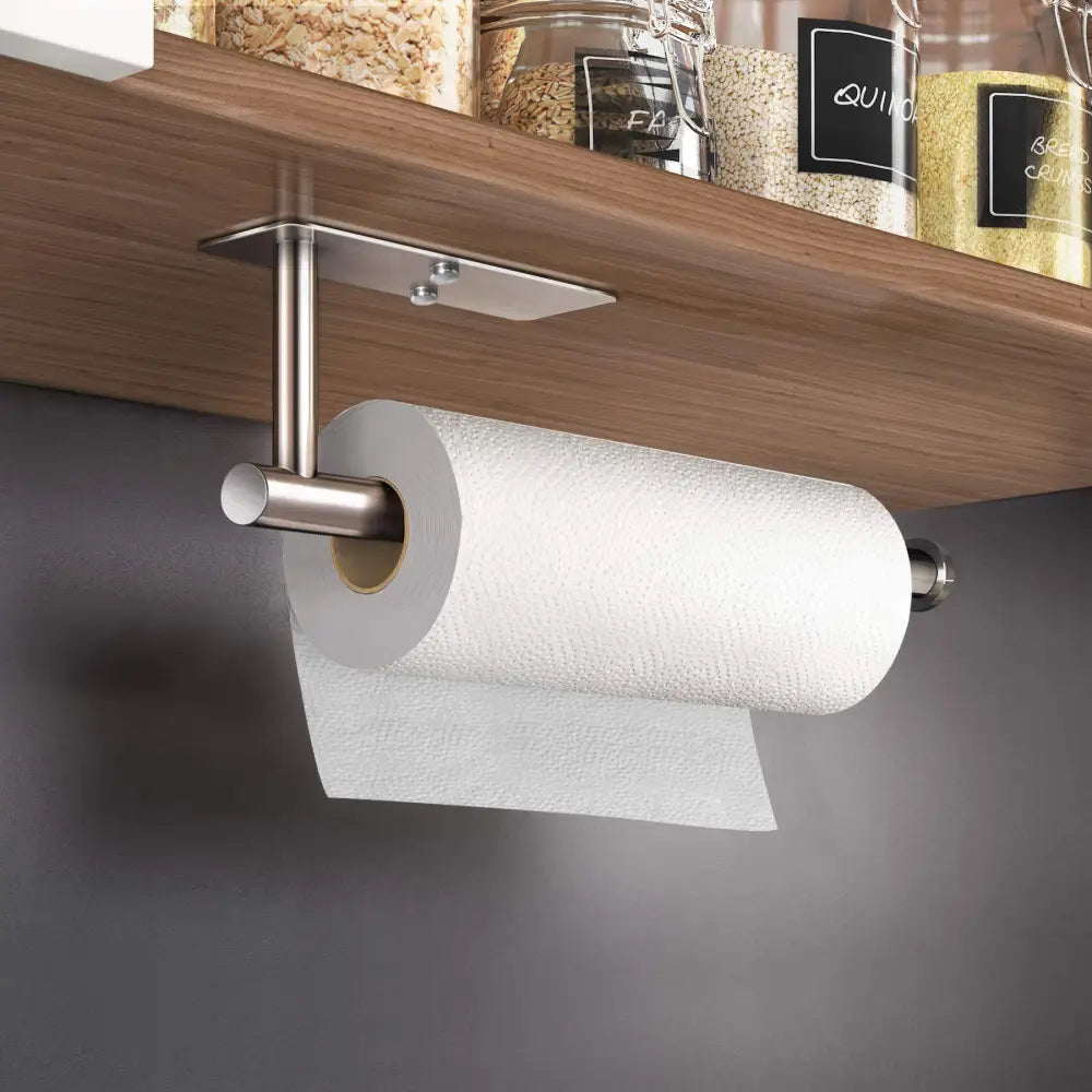 Kitchen Paper Holder Wall Mount Adhesive Paper Towel Holder Rectangle Silver - Home & Garden > Bathroom Accessories >
