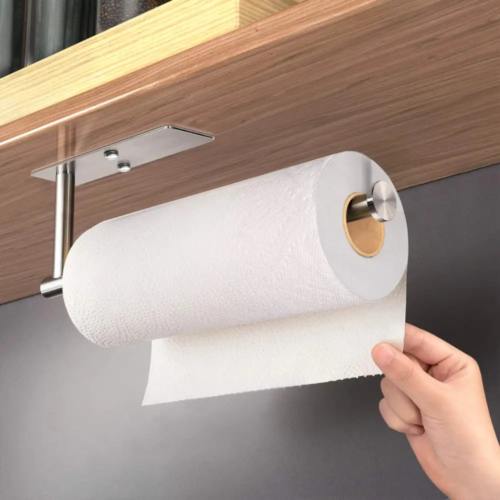 Kitchen Paper Holder Wall Mount Adhesive Paper Towel Holder Rectangle Silver - Home & Garden > Bathroom Accessories >