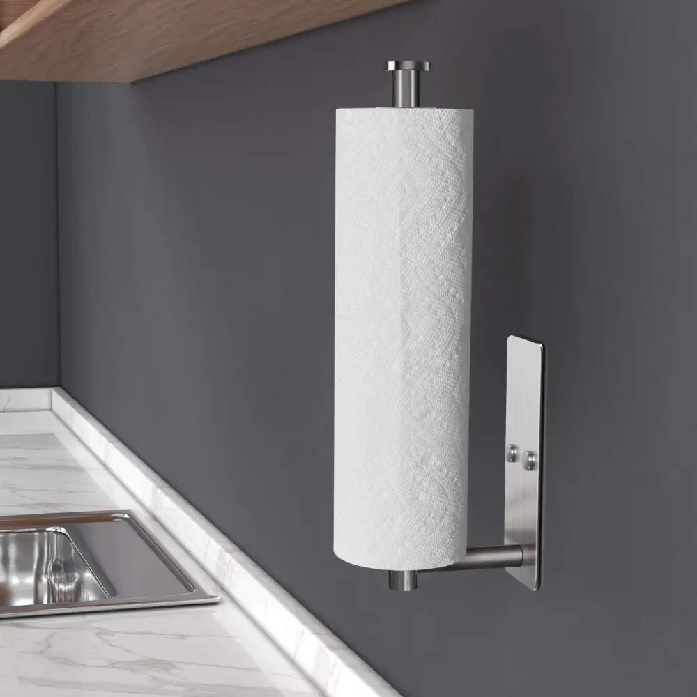 Kitchen Paper Holder Wall Mount Adhesive Paper Towel Holder Rectangle Silver - Home & Garden > Bathroom Accessories >