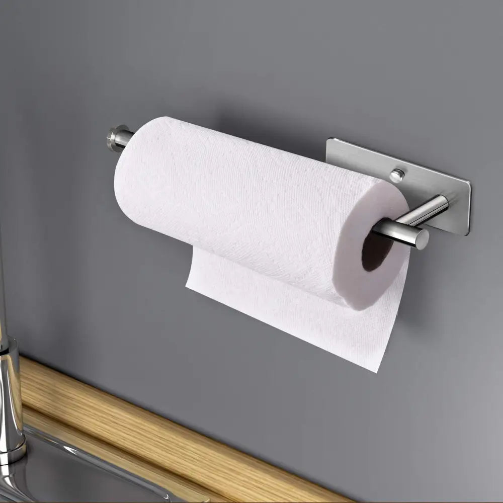 Kitchen Paper Holder Wall Mount Adhesive Paper Towel Holder Rectangle Silver - Home & Garden > Bathroom Accessories >
