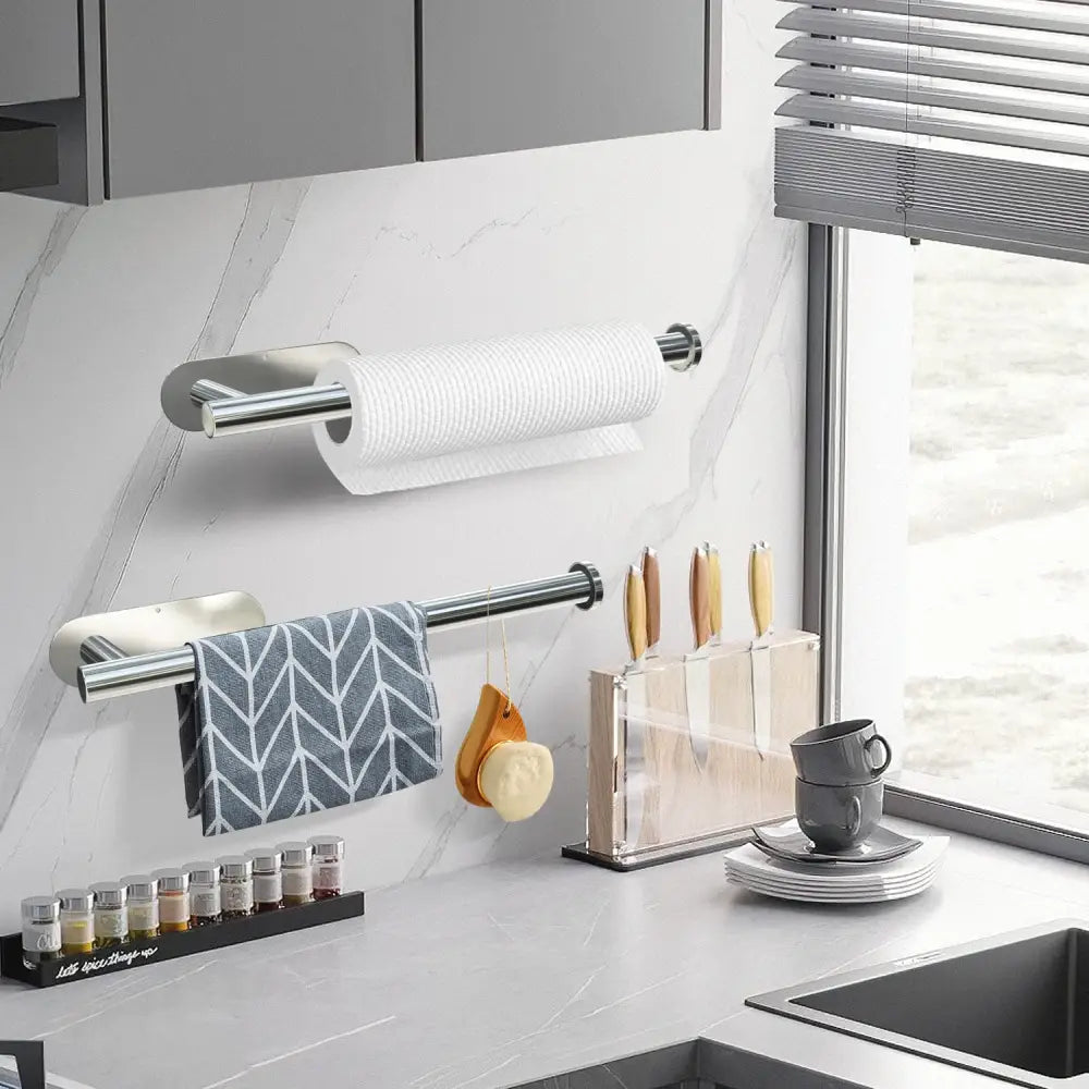 Kitchen Paper Holder Wall Mount Adhesive Paper Towel Holder Silver - Home & Garden > Bathroom Accessories > Towel Racks