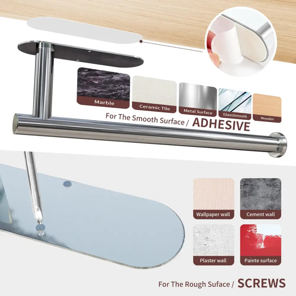 Kitchen Paper Holder Wall Mount Adhesive Paper Towel Holder Silver - Home & Garden > Bathroom Accessories > Towel Racks