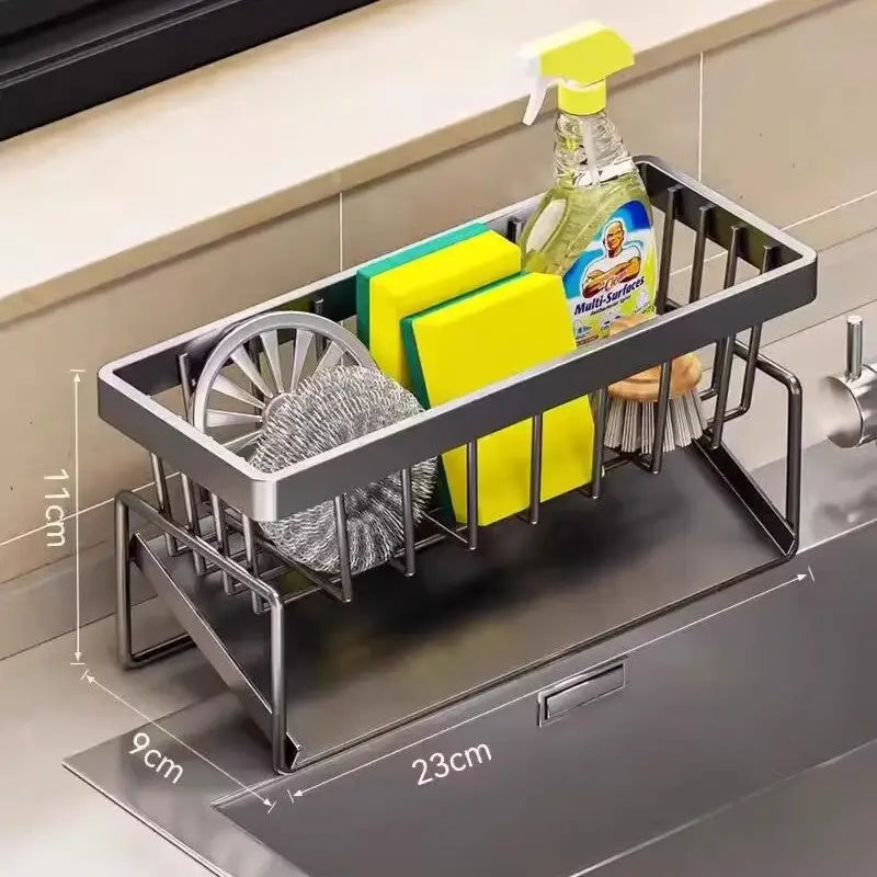 Kitchen Sink Caddy Organizer with Towel Bar & Drain Tray - Durable Metal Sponge Holder(grey) - Home & Garden >