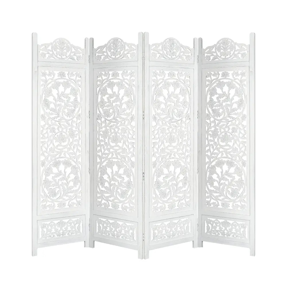 Koch 4 Panel Room Divider Screen Privacy Shoji Timber Wood Stand - White - Furniture > Bedroom > Room Dividers
