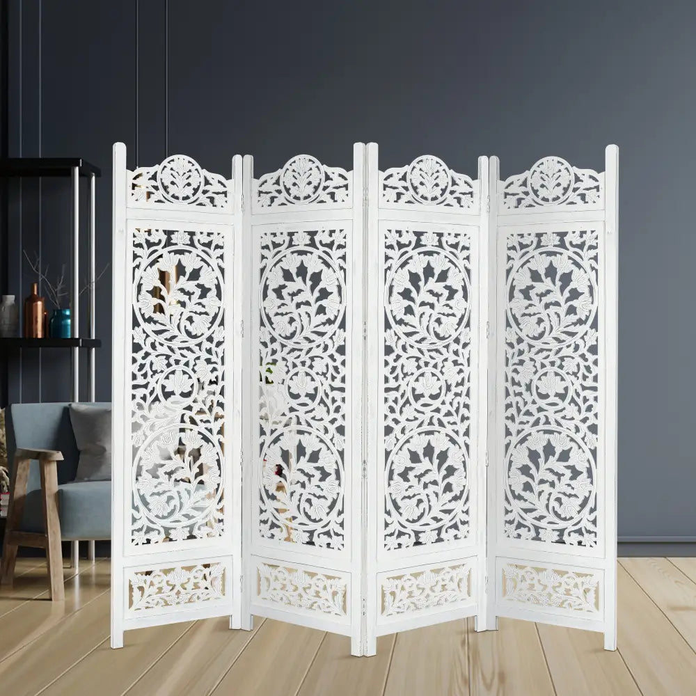 Koch 4 Panel Room Divider Screen Privacy Shoji Timber Wood Stand - White - Furniture > Bedroom > Room Dividers
