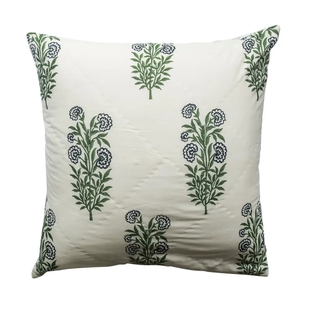 Kolka Iris Quilted Euro Sham Set Super Quality Cotton Quilted Front - Green - Home & Garden > Decor