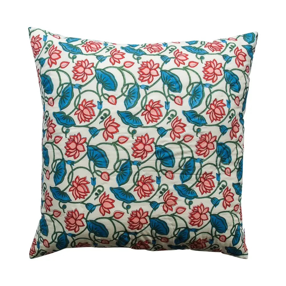 Kolka Kumudani Quilted Euro Sham Quilted Front & Envelope Tie-Back Closure- Blue - Home & Garden > Decor
