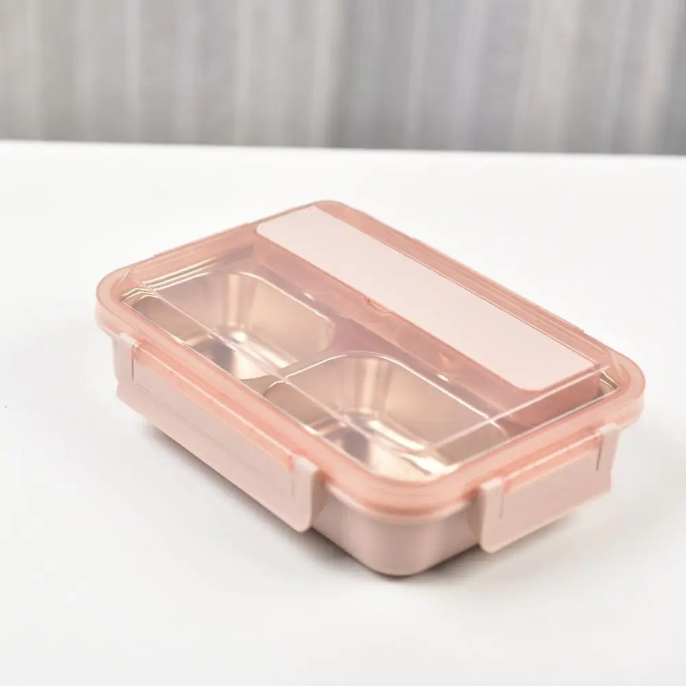 Kylin 304 Stainless Steel 4 Divided Simple Lunch Box with a cultery set - Pink - Home & Garden > Kitchenware