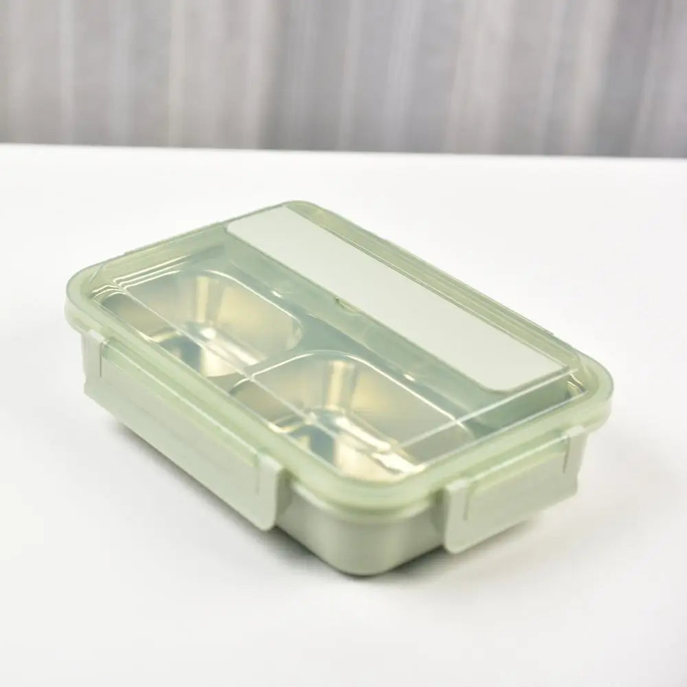 Kylin 304 Stainless Steel 4 Divided Simple Lunch Box with a cultery set - Green - Home & Garden > Kitchenware