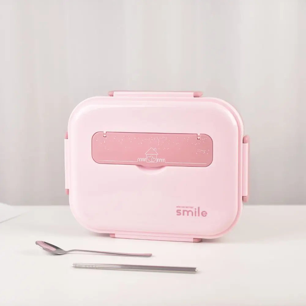 Kylin 304 Stainless Steel 5 Divided Smile Large Lunch Box With Soup Pot - Pink - Home & Garden > Kitchenware