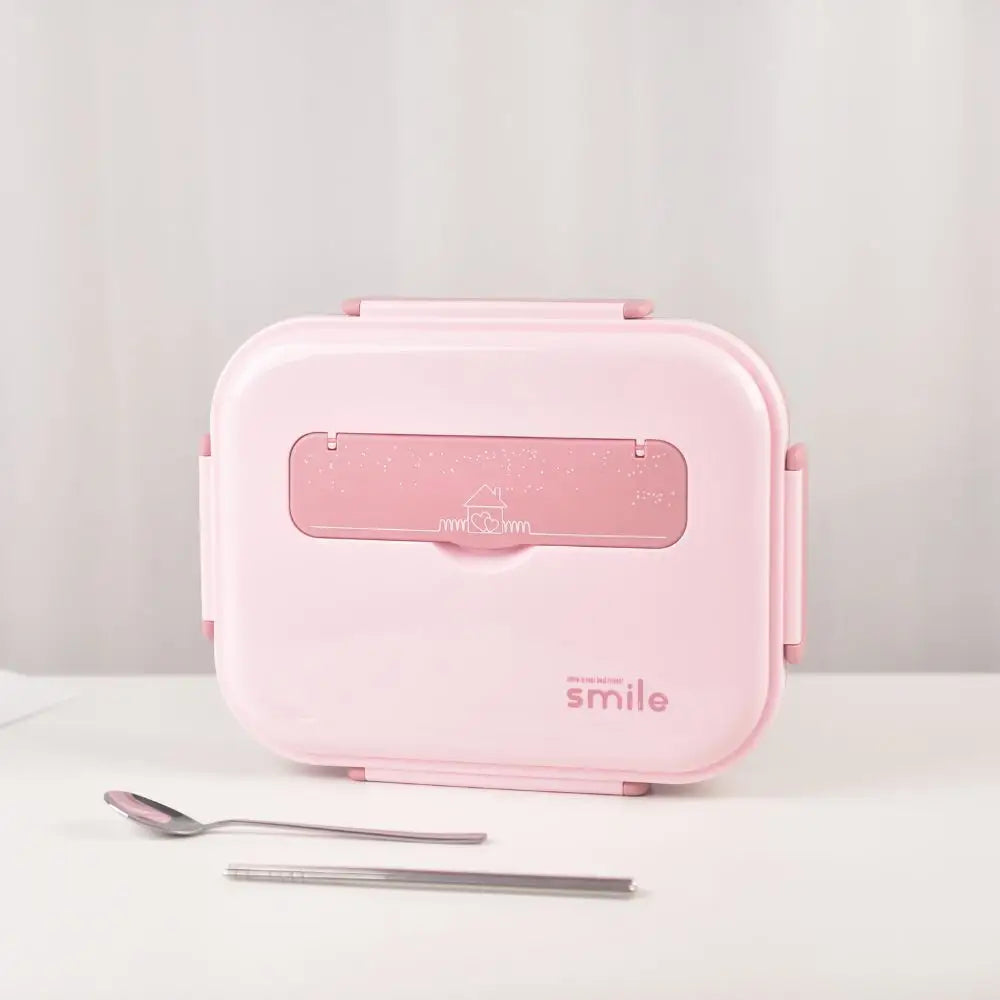 Kylin 304 Stainless Steel 5 Divided Smile Small Lunch Box With Soup Pot - Pink - Home & Garden > Kitchenware