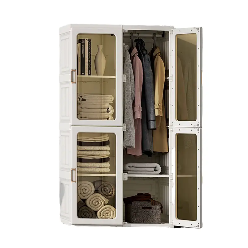 Kylin Cubes Storage Folding Cabinet Wardrobe With 8 Grids & 4 Doors & 1 Hanger - Home & Garden > Storage > Clothing &