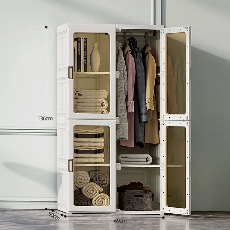 Kylin Cubes Storage Folding Cabinet Wardrobe With 8 Grids & 4 Doors & 1 Hanger - Home & Garden > Storage > Clothing &