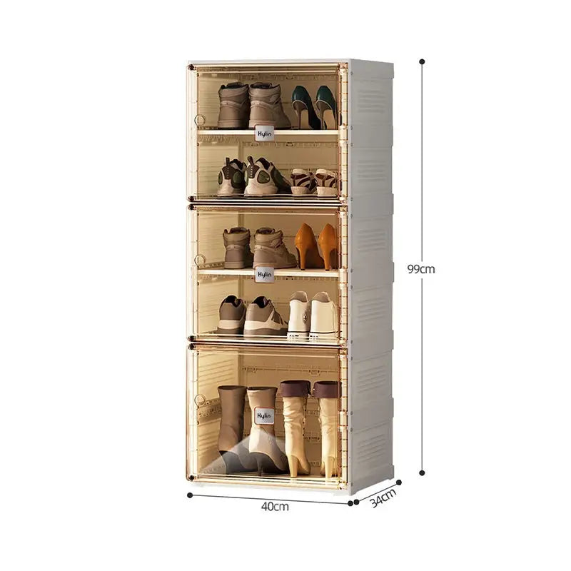 Kylin Cubes Storage Folding Shoe Cabinet With 1 Column & 5 Grids & 3 Brown Door - Home & Garden > Storage