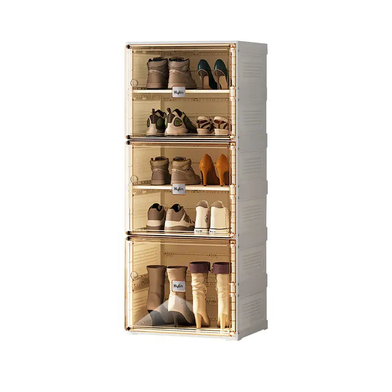 Kylin Cubes Storage Folding Shoe Cabinet With 1 Column & 5 Grids & 3 Brown Door - Home & Garden > Storage