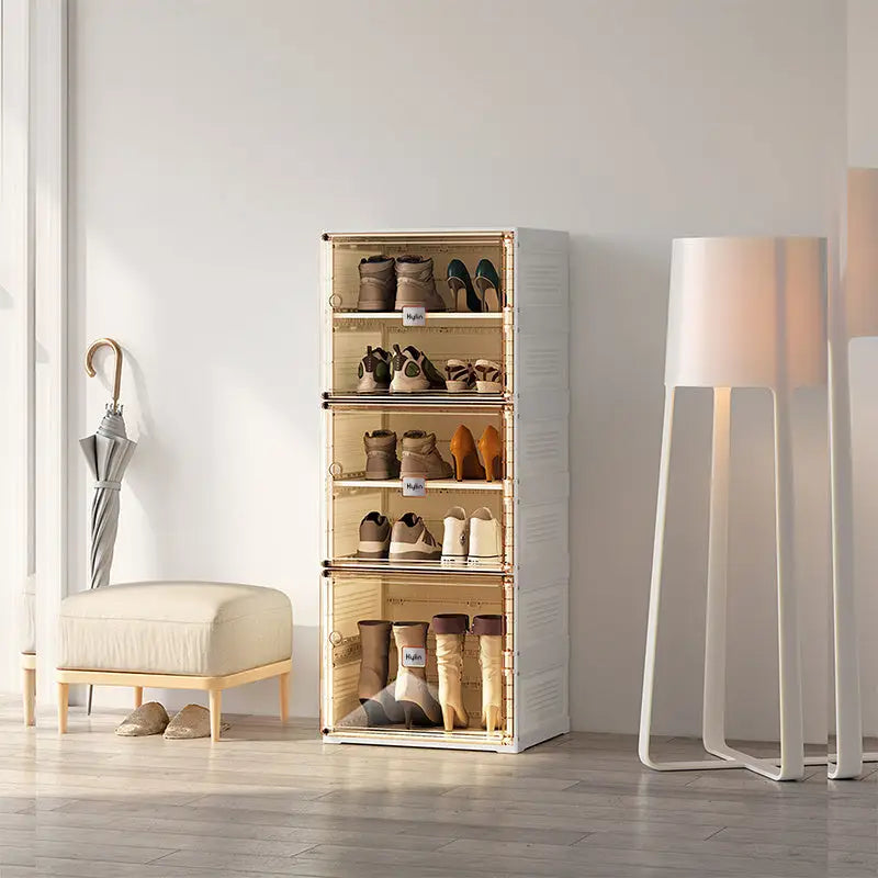 Kylin Cubes Storage Folding Shoe Cabinet With 1 Column & 5 Grids & 3 Brown Door - Home & Garden > Storage
