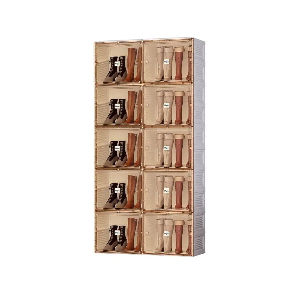 Kylin Cubes Storage Folding Shoe Cabinet With 2 Column & 10 Grids & 10 Brown Door - Home & Garden > Storage