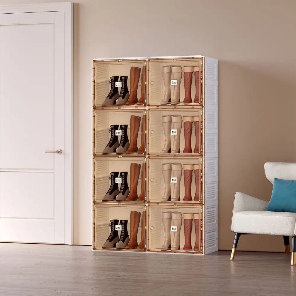 Kylin Cubes Storage Folding Shoe Cabinet With 2 Column & 8 Grids & 8 Brown Door - Home & Garden > Storage