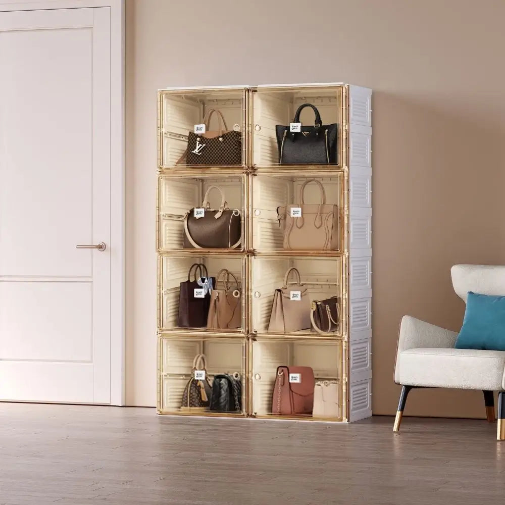 Kylin Cubes Storage Folding Shoe Cabinet With 2 Column & 8 Grids & 8 Brown Door - Home & Garden > Storage