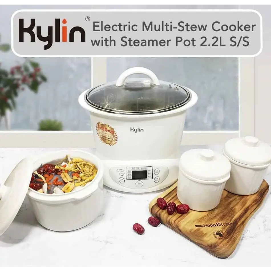 Kylin Electric Slow Cooker Stainless Steel Ceramic Pot Steamer 2.2L With 3 Containers - Appliances > Kitchen Appliances