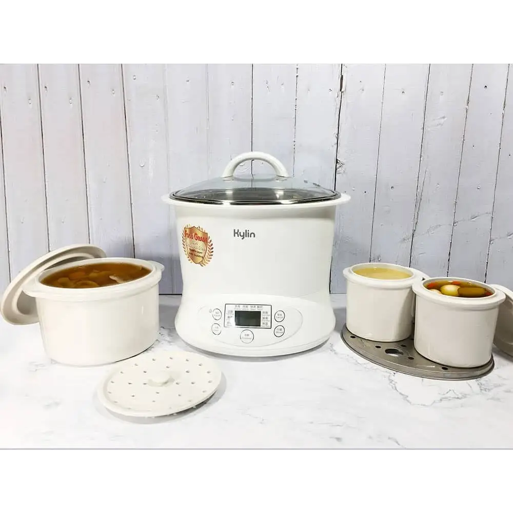 Kylin Electric Slow Cooker Stainless Steel Ceramic Pot Steamer 2.2L With 3 Containers - Appliances > Kitchen Appliances