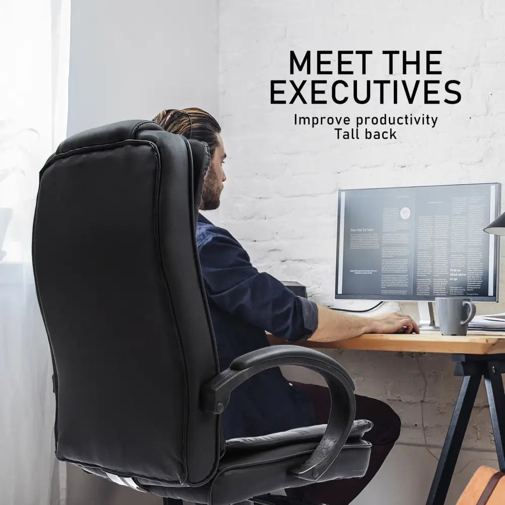 La Bella Black Executive Office Chair Sage Dual-Layer Seat - Furniture > Office > Office & Desk Chairs