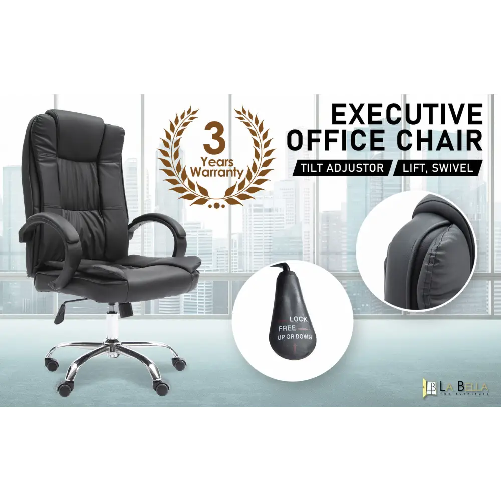 La Bella Black Executive Office Chair Sage Dual-Layer Seat - Furniture > Office > Office & Desk Chairs