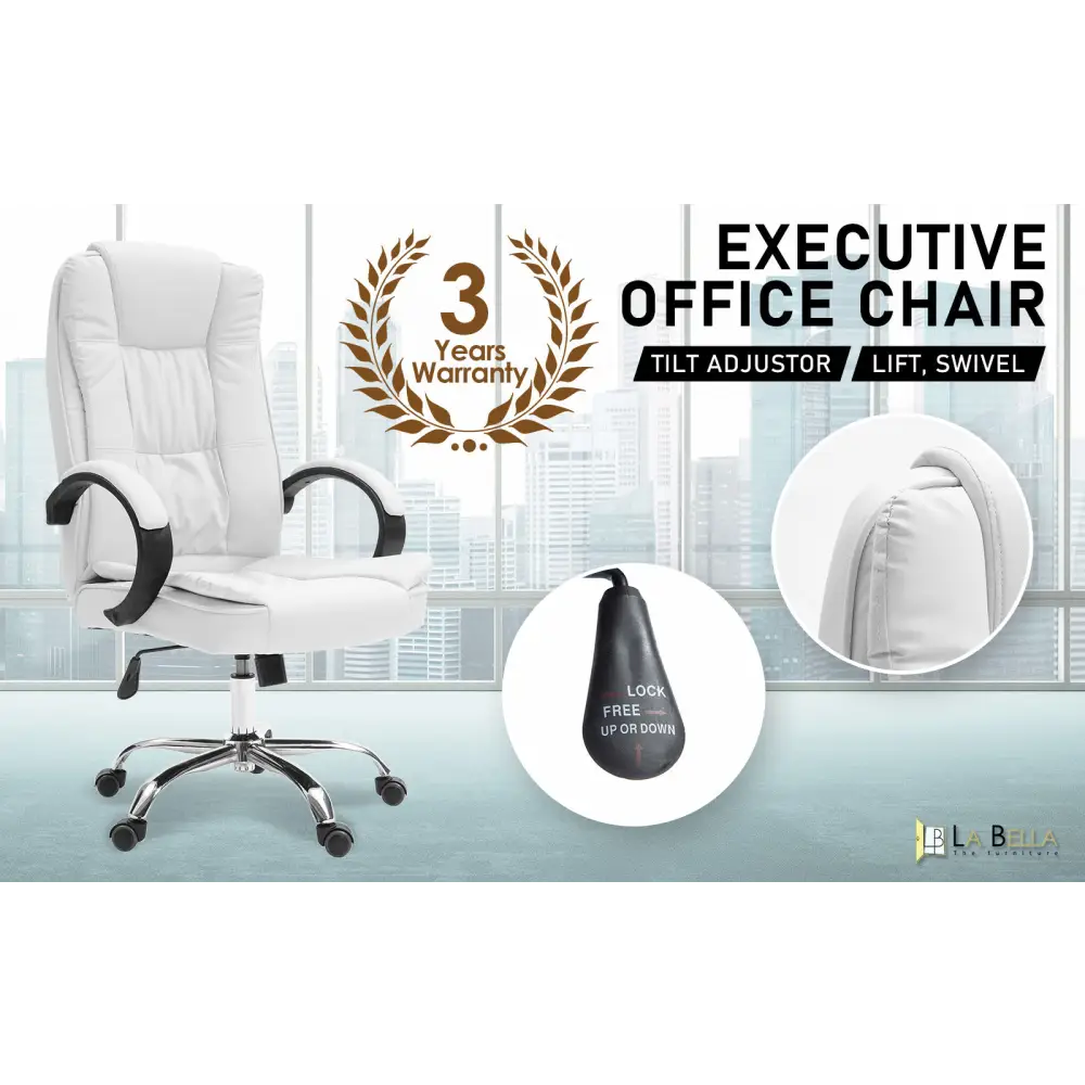 La Bella White Executive Office Chair Sage Dual-Layer Seat - Furniture > Office > Office & Desk Chairs