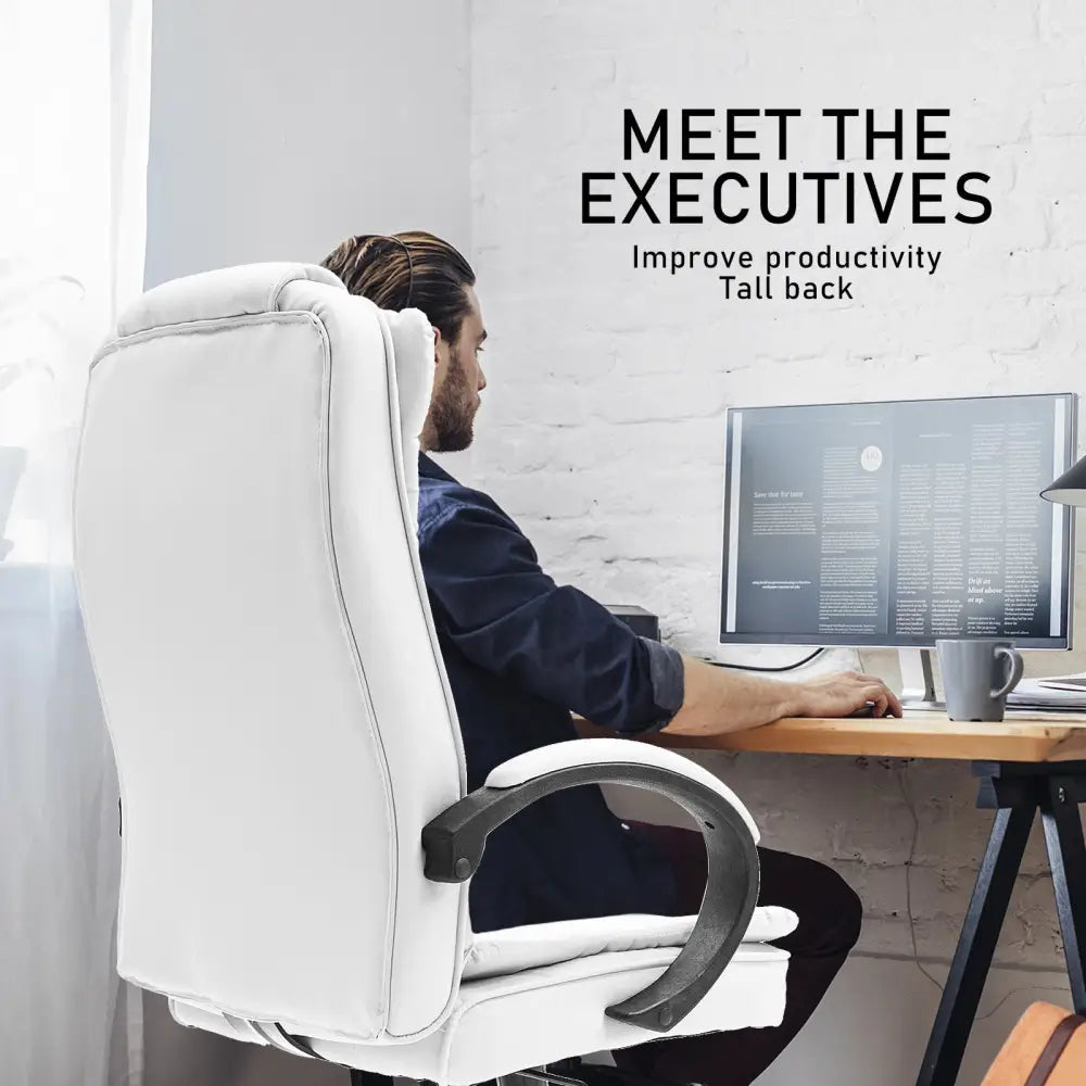 La Bella White Executive Office Chair Sage Dual-Layer Seat - Furniture > Office > Office & Desk Chairs
