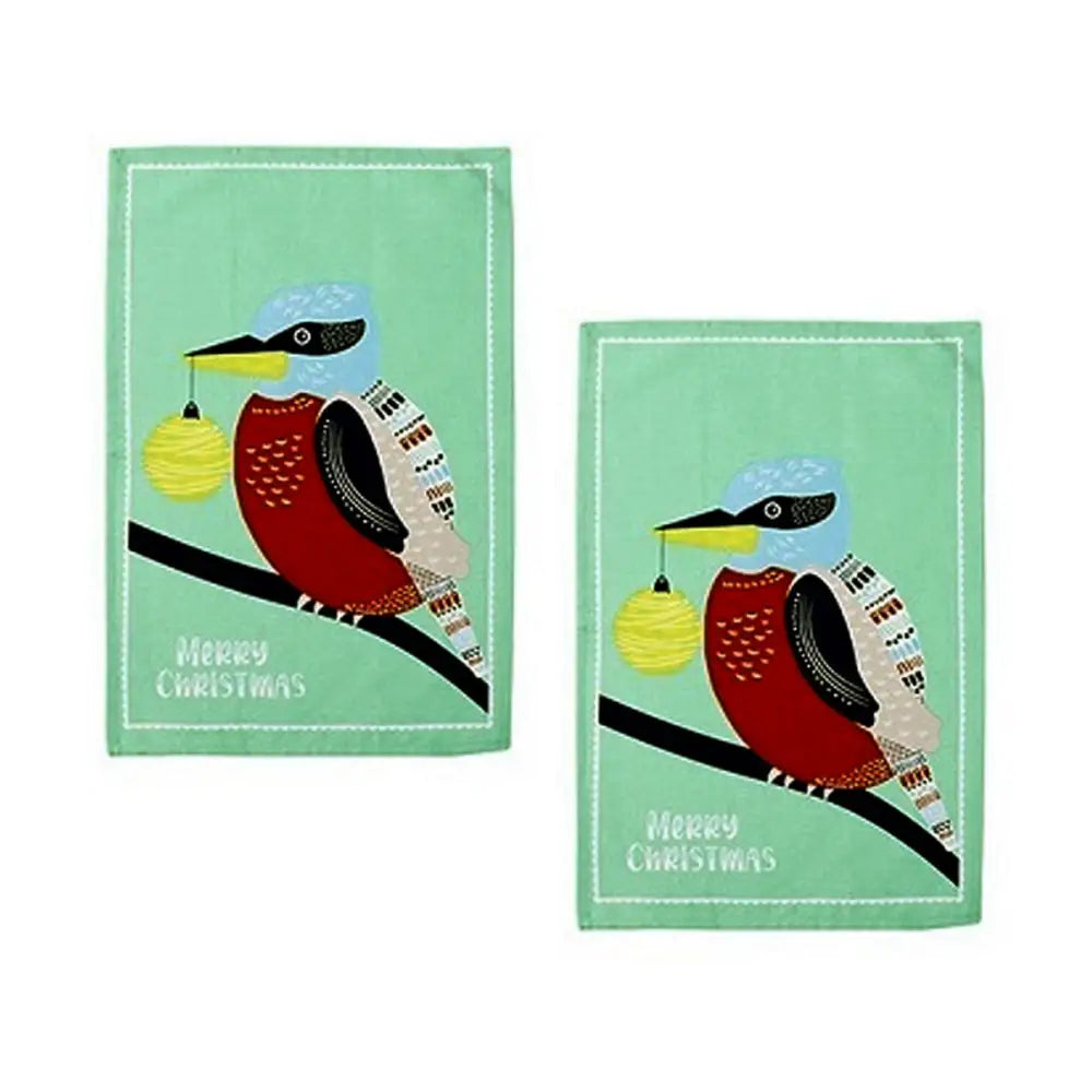 Ladelle Australiana Bird Drawing Set of 2 Cotton Kitchen Towels Kookaburras - Home & Garden > Kitchenware