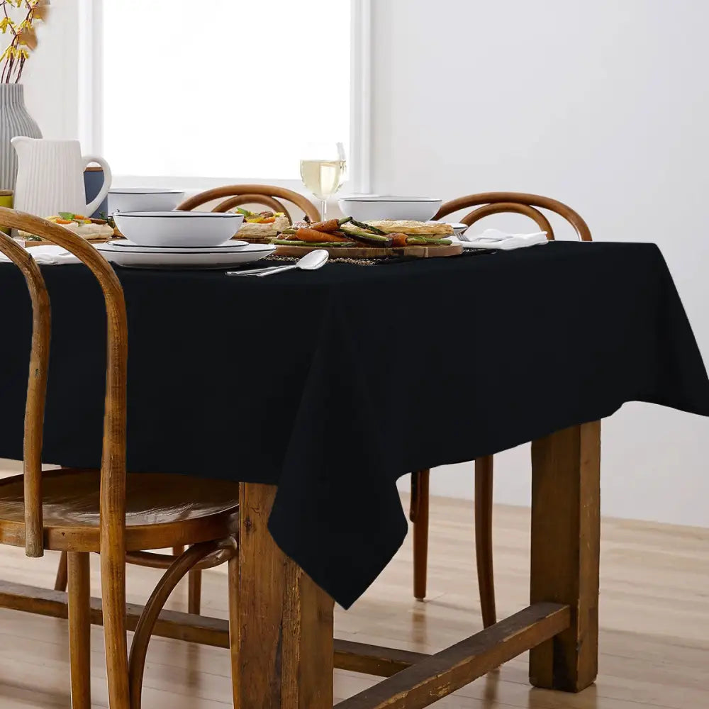 Ladelle Base Black Linen Look 100% Cotton Tablecloth 150 x 225 cm - Home & Garden > Kitchenware