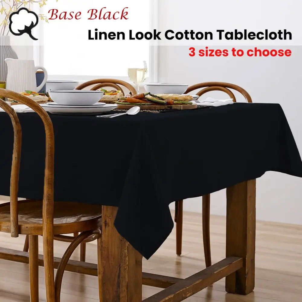 Ladelle Base Black Linen Look 100% Cotton Tablecloth 150 x 265 cm - Home & Garden > Kitchenware