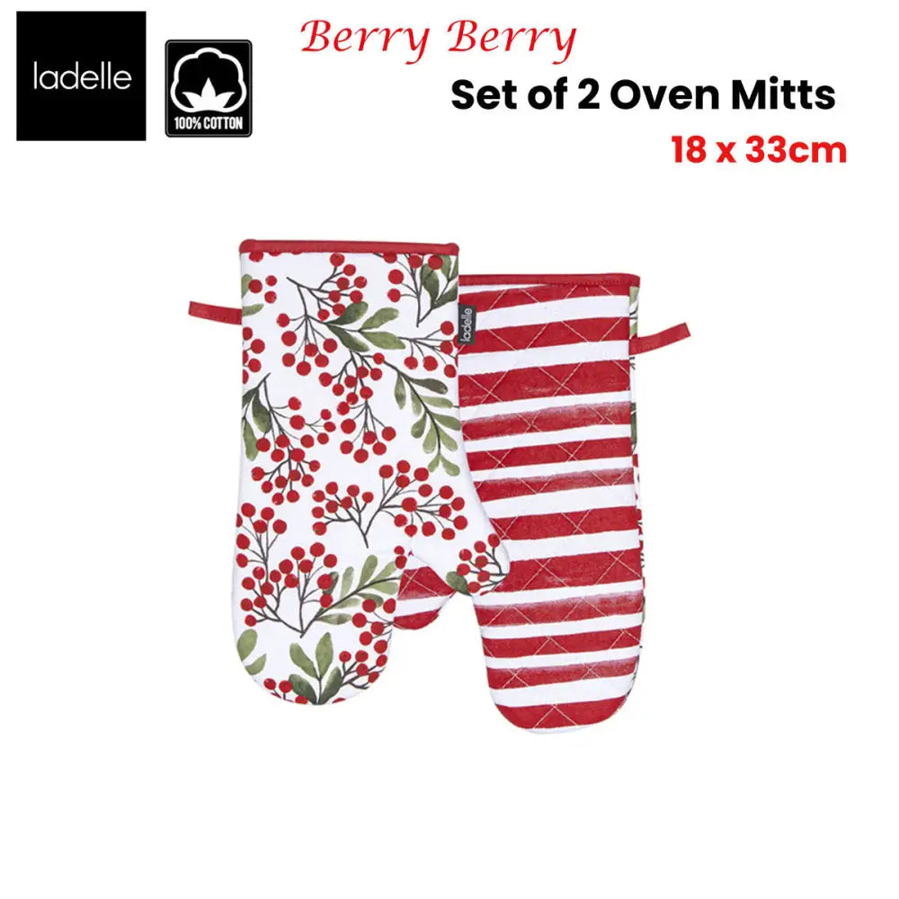 Ladelle Berry Berry Christmas Set of 2 Oven Mitts 18 x 33 cm - Home & Garden > Kitchenware