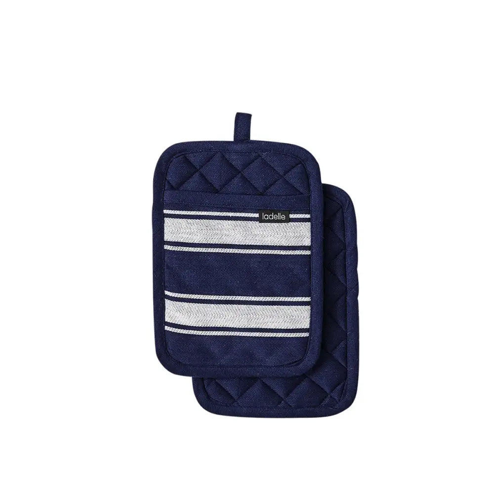 Ladelle Butcher Stripe Series Navy Set of 2 Pot Holders 17.5 x 24.5cm - Home & Garden > Kitchenware